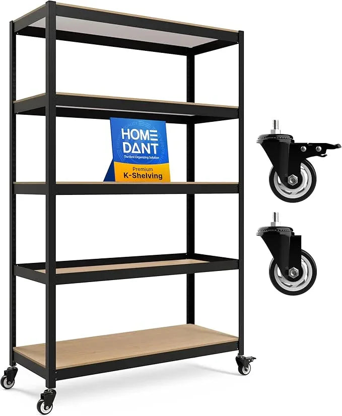HOMEDANT House 48.1" 5-Tier Metal Rolling Cart Shelf Rack Casters Heavy Duty Laminated Wheel Shelving Unit Adjustable Utility Storage Shelves Shelf Kitchen Garage Black 1Pack - ModernBath