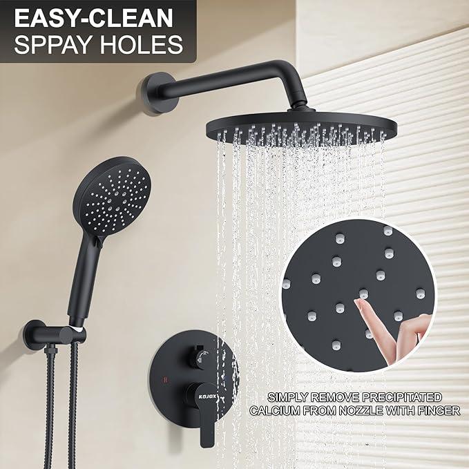 KOJOX Shower System- High Pressure Shower Head- 3 Setting Headheld Shower Head Fixtures- Shower Valve Included (Matte Black) - ModernBath