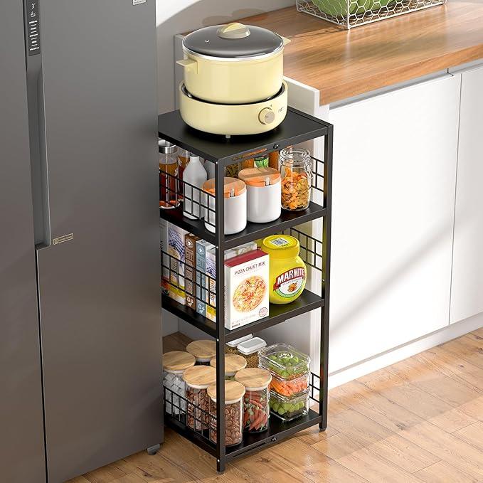Expandable Slim Storage Shelf, 4 Tier Metal Shelving Unit for Bathroom Storage Organizer, Freestanding Narrow Shelf for Small Spaces, Open Floor Shelves for Bathroom, Laundry Room, Kitchen - ModernBath