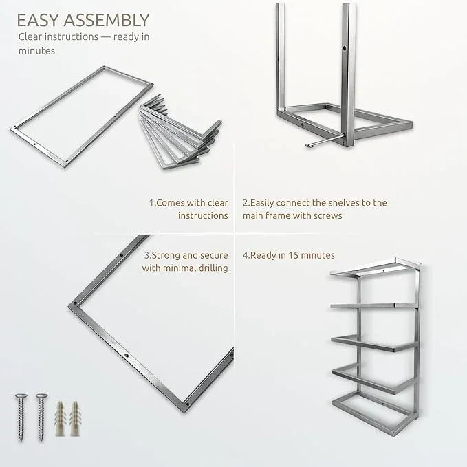 Modern Tiered Towel Rack - Wall-Mounted Metal Towel Shelf for Bathroom, Space-Saving Storage for Towels, Organizers, and Home Decor (Satin Nickel, 5-Tier) - ModernBath