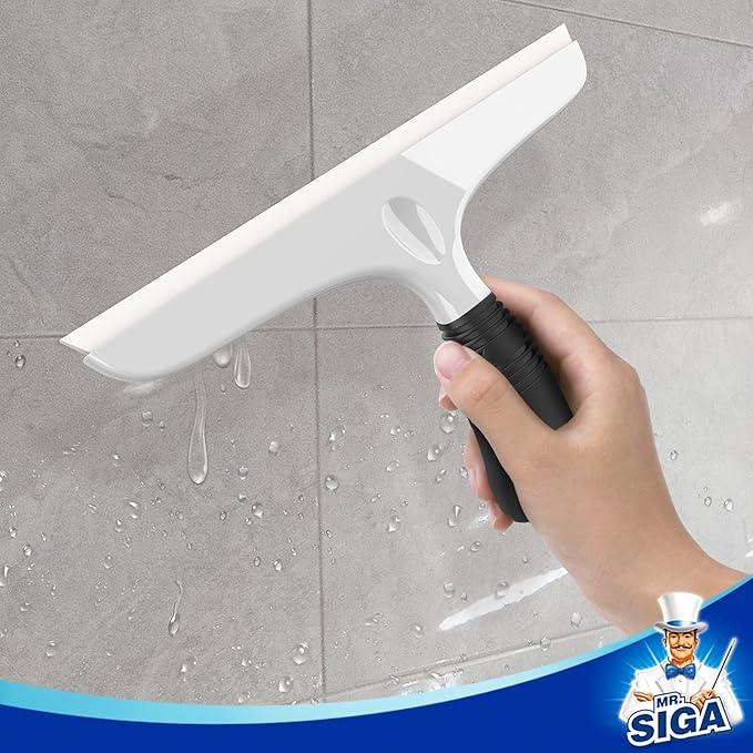 MR.SIGA Multi-Purpose Silicon Squeegee for Window, Glass, Shower Door, Car Windshield, Heavy Duty Window Scrubber, Includes Suction Hook, 10 inch, White & Black, 1 Pack - ModernBath