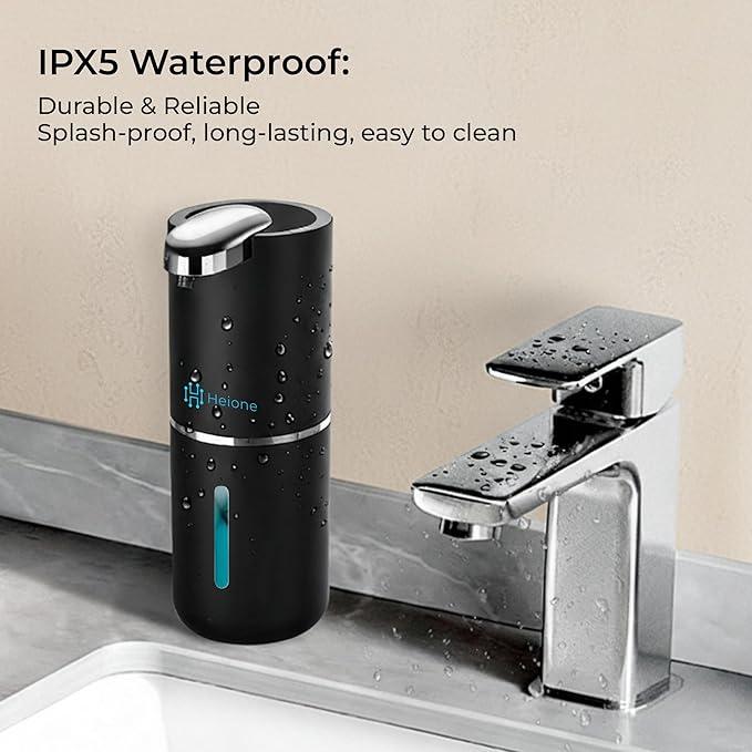 Heione Automatic Touchless Foam Soap Dispenser, Black, 12.8 oz / 380 mL, USB C Rechargeable, Infrared Motion Sensor, Suitable for Bathrooms, Sinks, Kitchen, Wall Mount or Countertop (Black (Foamy)) - ModernBath