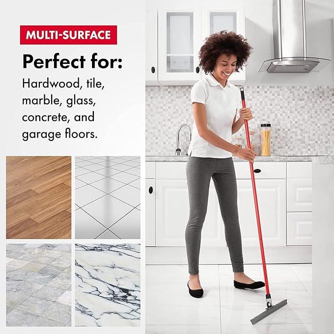 Heavy Duty Floor Squeegee for Concrete and Tile Floor - Silicone Squeegee Broom Floor Scrubber - Large Single Cast Rubber Blade Aluminum Long Handle 360° Swivel Joint - Garage Shower Window Cleaning - ModernBath