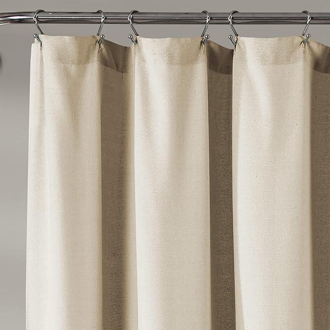 Lush Decor Linen Button Shower Curtain, 72" W x 72" L, Linen - Neural Shower Curtain Fabric - Bathroom Curtain - Farmhouse Bathroom Decor - ModernBath