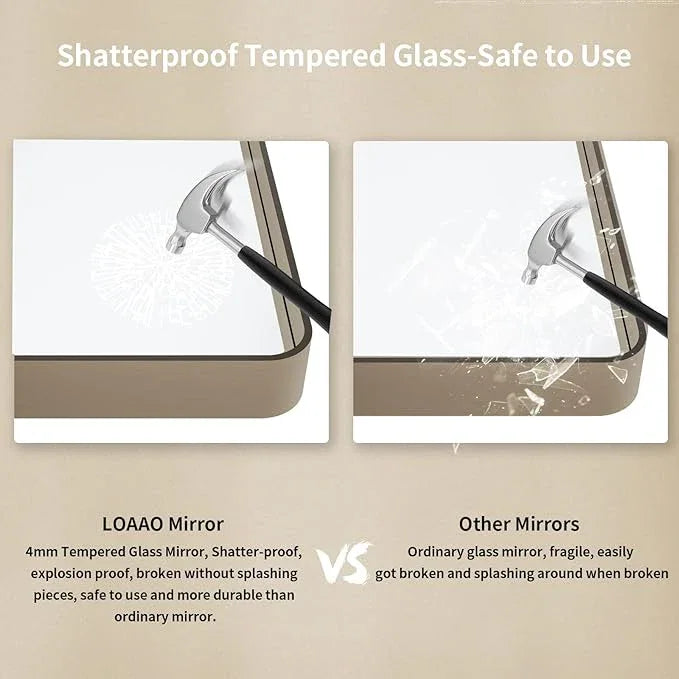 LOAAO 40”X32” Bronze Bathroom Mirrors for Vanity, Rounded Rectangle Brushed Bronze Metal Frame Mirror, Anti-Rust, Tempered Glass, Hangs Horizontally or Vertically - ModernBath