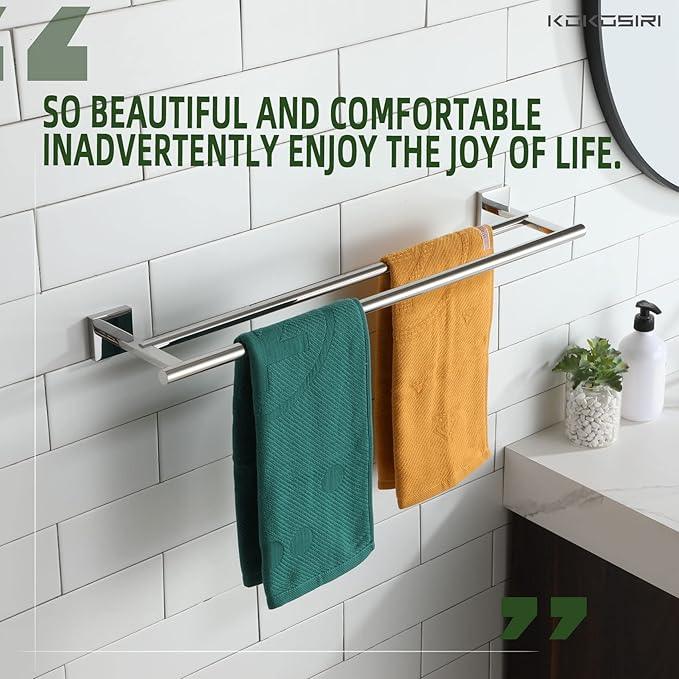 KOKOSIRI Bath Towel Bars Bathroom Double Towel Holder Rack for Toilet Kitchen 24 Inch Necklace Holder Chrome Stainless Steel B5005CH-L24 - ModernBath
