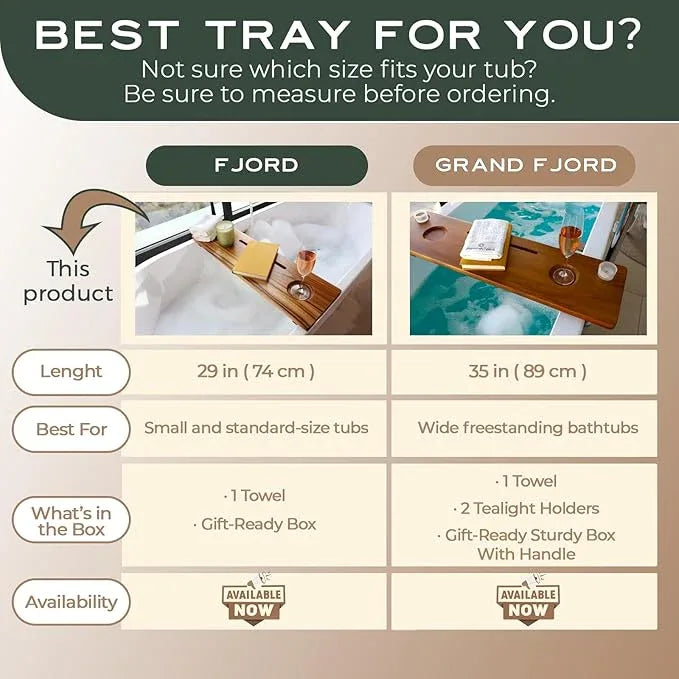 Fjord | Superior Teak Bathtub Tray Wood 29" for Small Tubs | Adjustable Wooden Bathtub Caddy | Sustainable Minimalist Bath Table Tray for Home Spa | by JapandiSpirit - ModernBath