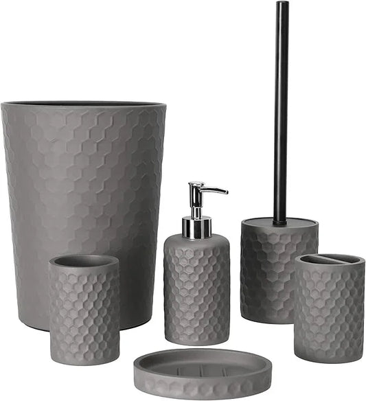 zccz Bathroom Accessory Set, 6 Piece Grey Bathroom Accessories Set with Trash Can, Toothbrush Holder, Toothbrush Cup, Soap Dispenser, Soap Dish, Toilet Brush with Holder, Trash Can, Light Gray - ModernBath