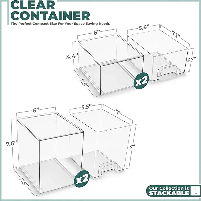 Sorbus Acrylic Storage Containers - 4 Pack, Stackable Storage Bins Set for Bathroom Organization - Clear Acrylic Drawer Organizers - Makeup Case Pull-Out Drawers (7.6’’ and 4.4’’ Tall) - ModernBath