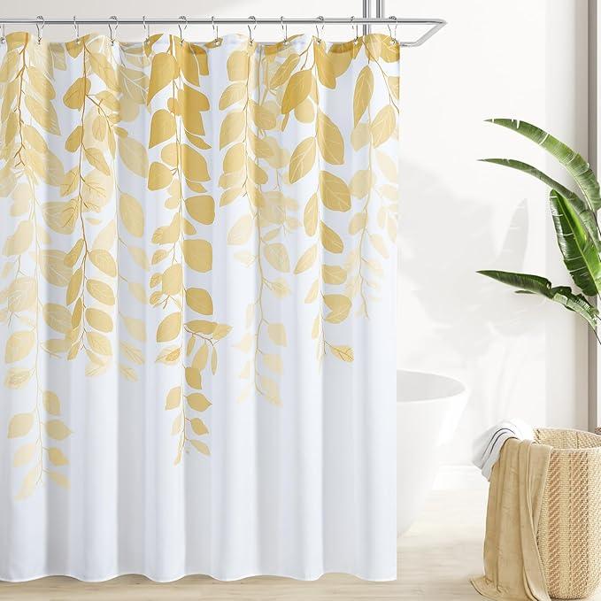 BOODII Yellow Leaf Shower Curtain for Bathroom Botanical Eucalyptus Nature Eucalyptus Shower Curtain Set Floral Leaves Waterproof Bathroom Bath Curtains with Hooks 72x72 - ModernBath