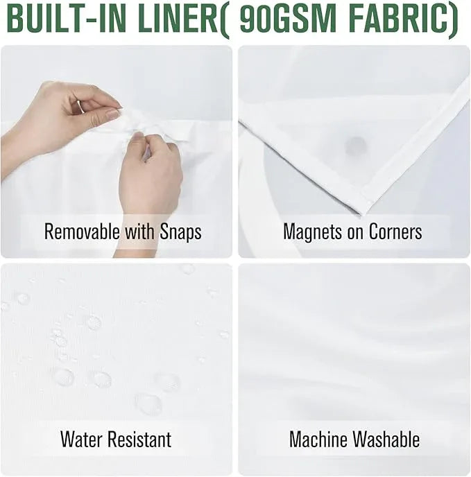 Yiatn Dark Grey Ringless Shower Curtain with Snap in Liner - Hotel Style with See Through Mesh Top Window, Modern Geometric Waterdrop Design,Waterproof and Washable,- 71x74 INCH - ModernBath