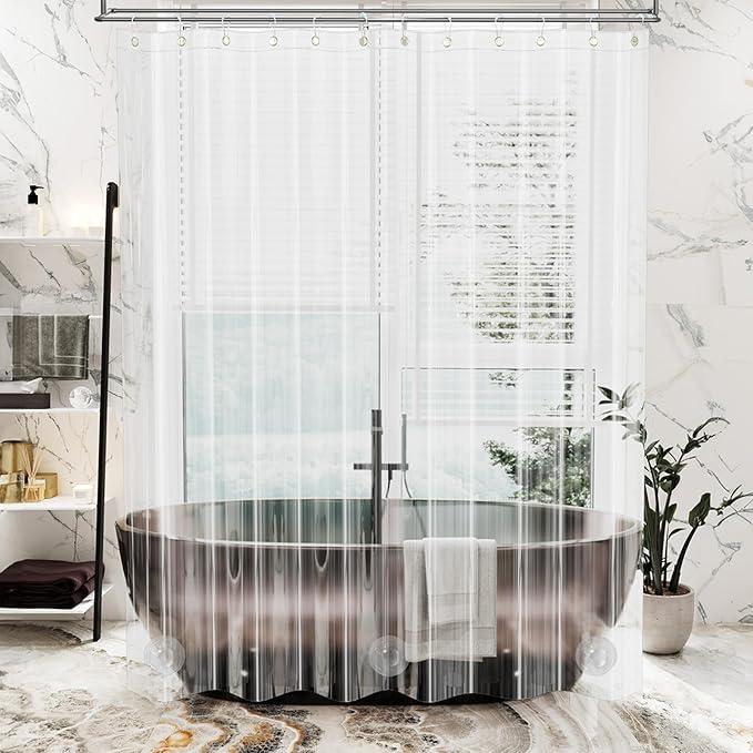 AmazerBath Crystal Clear Shower Curtain Plastic, Heavy Duty Shower Curtain 72x72, Thick Shower Curtain Jelly Touch, PEVA Shower Curtains for Bathroom with 3 Big Weighted Stones and 12 Grommets - ModernBath