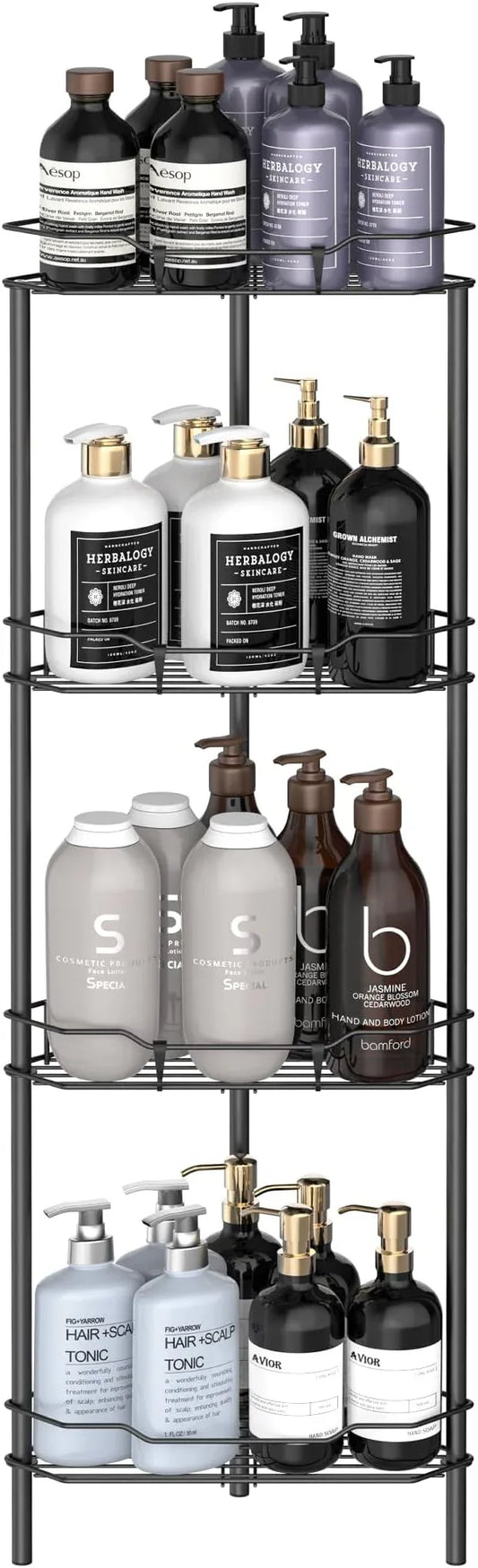 4 Tier Floor Standing Corner Shower Caddy Organizer Shelf with Hooks, Bathroom Shelves Stand Rack, Matt Black - ModernBath