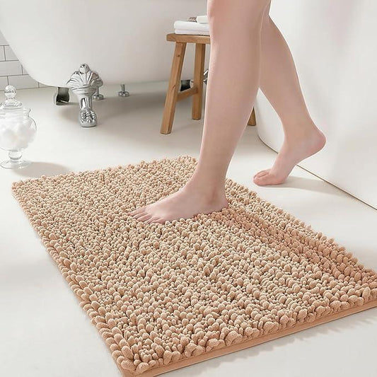 Ruggnovea Chenille Bathroom Rugs Non Slip Washable 36x24, Extra Thick Soft Absorbent Chenille Bath Mat, Non-Slip Barrier Backing, Quick Dry Machine Washable Bath Mats Tub, Shower,Floor/Sink,Beige - ModernBath
