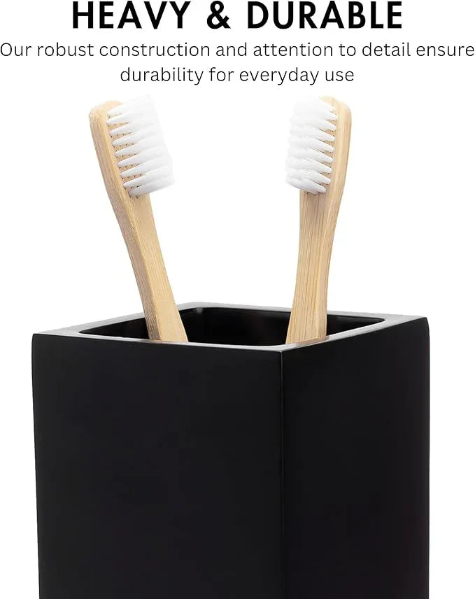 Yew Design Matte Black Toothbrush and Toothpaste Holder for Bathroom Vanity and Countertop, Square Organizer for Electric Toothbrushes, Floss, Razors, Cotton, and Mouthwash - ModernBath