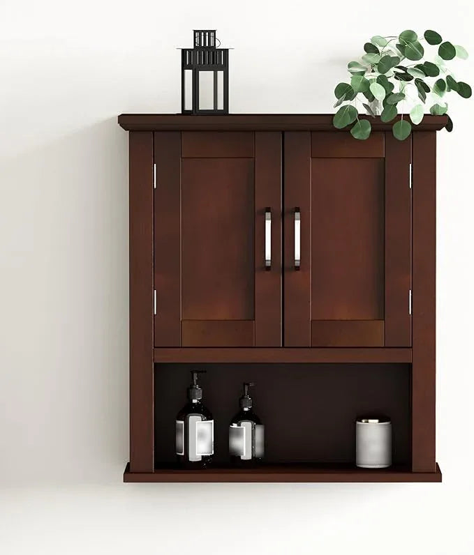 ChooChoo Wood Wall Cabinet with Doors, Medicine Cabinet with Adjustable Shelves Over The Toilet, Rustic Cabinet Wall Mounted for Bathroom, Kitchen, Living Room, Dark Cherry - ModernBath