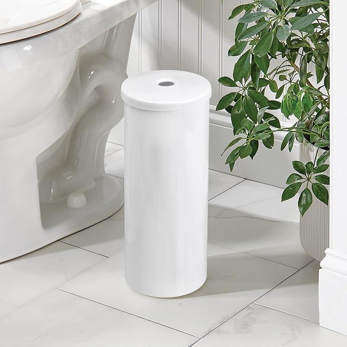iDesign Freestanding Toilet Paper Canister with Lid for 3 Extra Rolls, White, Made in USA - ModernBath