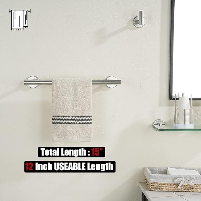 JQK Bathroom Towel Bar, 15 Inch 304 Stainless Steel Thicken 0.8mm Towel Rack, Towel Holder Brushed Finished Wall Mount, Useable Length 12 Inch, TB110L12-BN - ModernBath