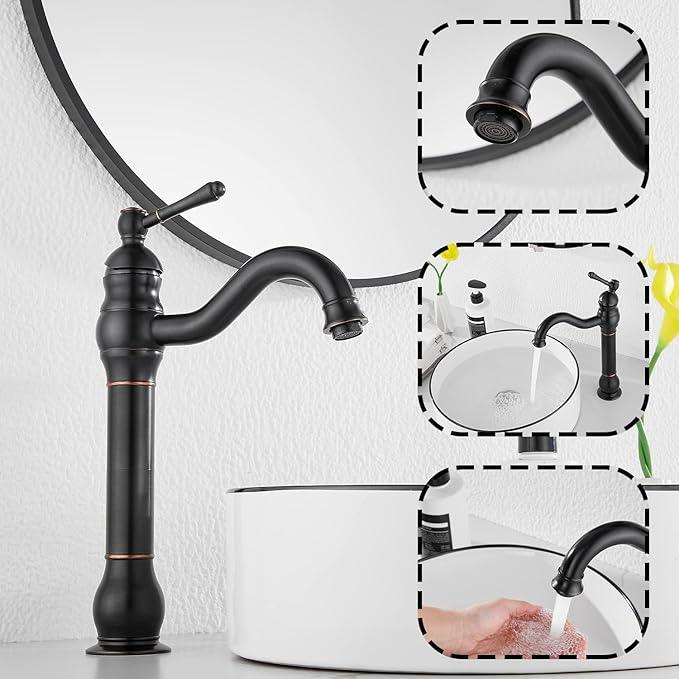 GGStudy 360° Swivel Single Handle One Hole Bathroom Vessel Sink Faucet Matching Pop Up Drain Without Overflow Oil Rubbed Bronze - ModernBath