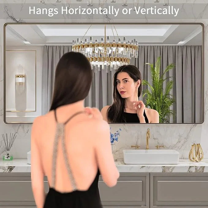 LOAAO 72”X36” Bronze Bathroom Mirrors for Vanity, Rounded Rectangle Brushed Bronze Metal Frame Mirror, Anti-Rust, Tempered Glass, Hangs Horizontally or Vertically - ModernBath