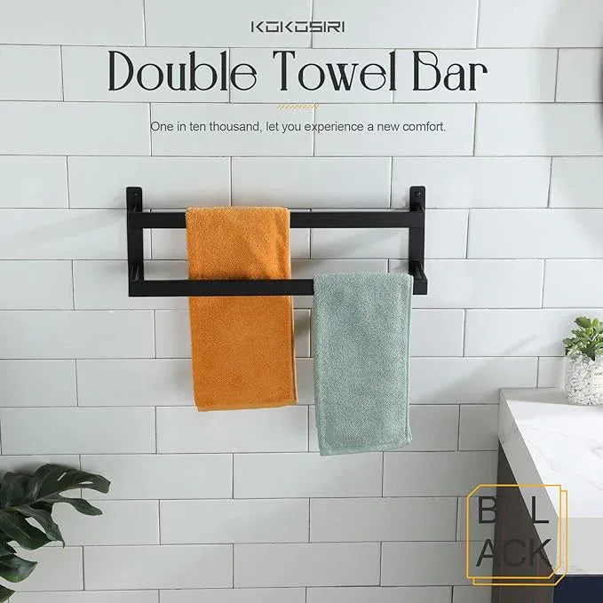 KOKOSIRI Towel Bars Black Bath Towel Holders 20 Inches Bathroom 2-Tiers Ladder Towel Rails Wall Mounted Towels Shelves Rack Stainless Steel, B5008BK-L20 - ModernBath