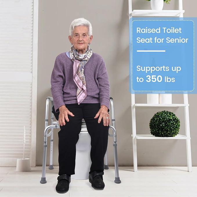 Raised Toilet Seat, 350LB Stand Alone Homecare Commode Bathroom Assist Frame for Elderly, Handicapped, Disabled, Adjustable Height, Padded Seat - ModernBath