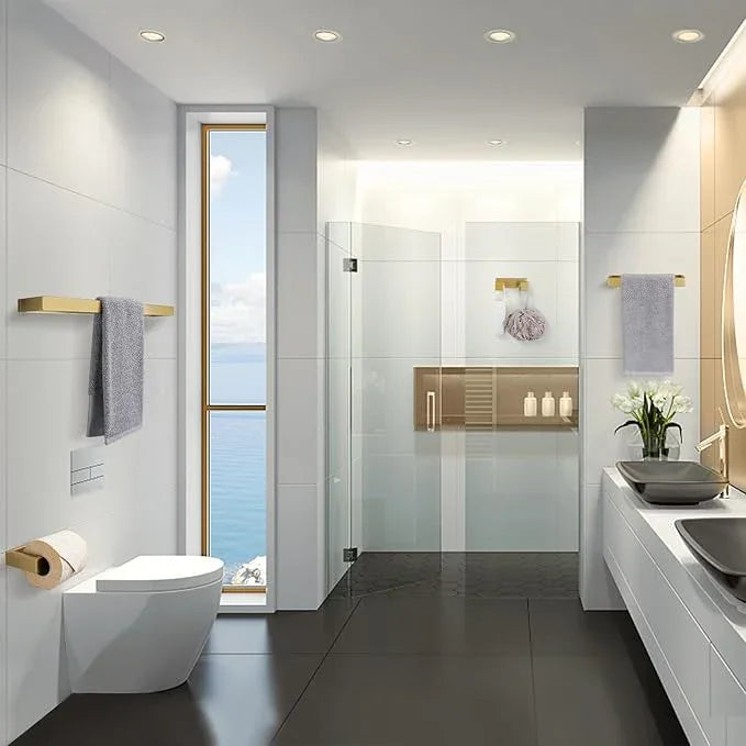 Lairuier Bathroom Hardware Accessories Set, Brushed Gold 4-Piece Bathroom Hardware Set Including Towel Bar,Towel Holder, Toilet Paper Holder, Towel Hook, Stainless Steel Bath Towel Bar Set - ModernBath