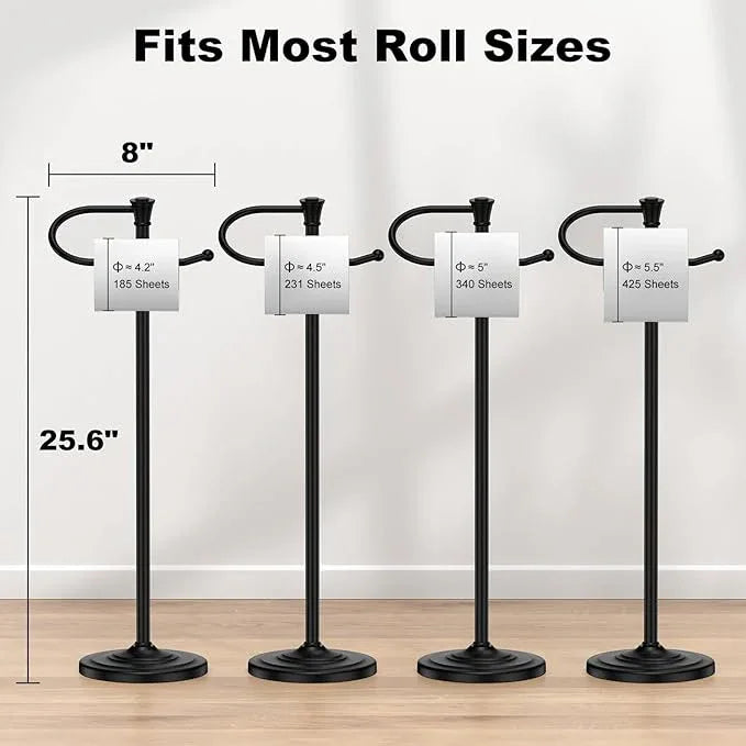 Toilet Paper Holder Free Standing, 25” H Stainless Steel Black Toilet Paper Stand, Weighted Base Floor Tissue Roll Holder for Bathroom,Toilet Roll Stand - ModernBath