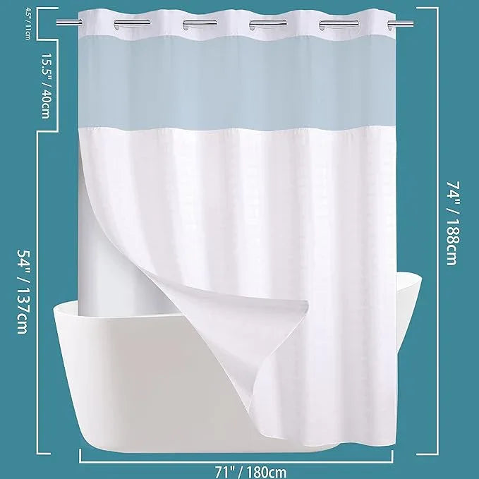 Conbo Mio No Hook Shower Curtain with Snap in Liner Set, Hotel Luxury White Shower Curtains for Bathroom with See Through Top Window, Waterproof, Washable 71W x 74H - ModernBath
