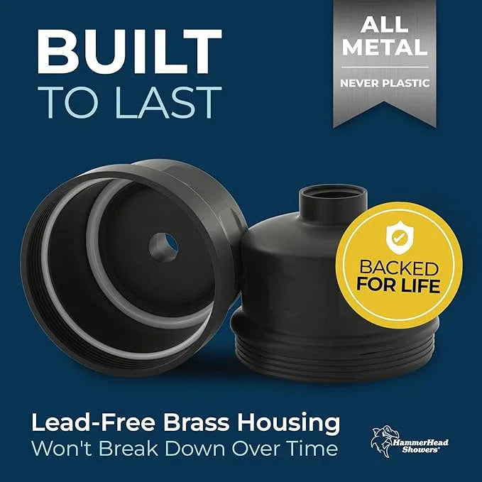 HammerHead Showers® Solid Metal Shower Head Filter – KDF 55 Shower Filter, High Pressure Universal Shower Filters to Remove Toxic Chemicals – Removes Chlorine and Heavy Metals – Matte Black - ModernBath