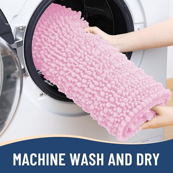 Arotive Luxury Chenille Bathroom Rug Mat, Extra Soft Thick Absorbent Shaggy Bath Rugs, Non-Slip Machine Wash Dry, Plush Bath Mats for Bathroom, Shower and Tub, 44x24, Pink - ModernBath