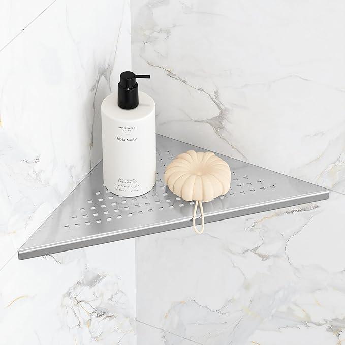 Bathroom Corner Shelf, Recessed 10" Shower Shelf Caddy, SUS304 Stainless Steel Shelf Wall Mount Triangular, No Drilling, Brushed Nickel - ModernBath