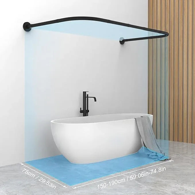 Shower curtain rod U/L shapd 29.5"x(59"-75") x29.5", adjustable shower curtain rod never rusts, curved shower curtain rod for bedroom, bathtub, closet, dressing room contains 24 hooks - black - ModernBath