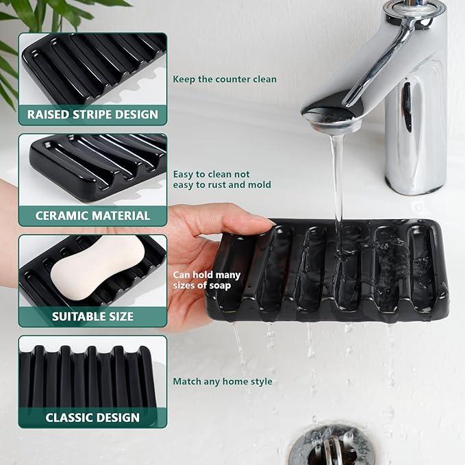 BosilunLife Black Bathroom Accessories Set - Ceramic Bathroom Counter Soap Set Bathroom Decor Sets Accessories Bathroom Lotion Soap Dispenser and Toothbrush Holder Set, Soap Dish, Apothecary Jars - ModernBath