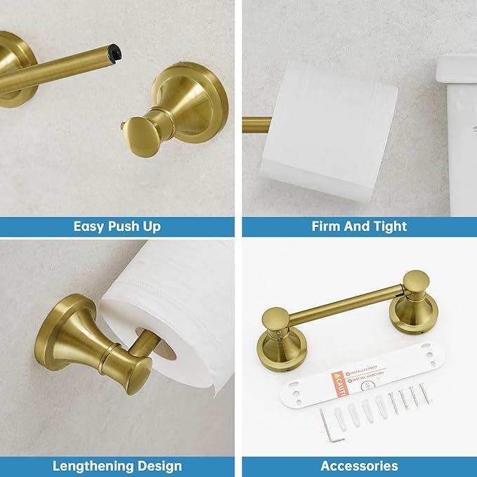 RUMOSE Toilet Paper Roll Holder Bathroom Flexible Pivoting Tissue Handle on Wall Mounted Brushed Gold Rustproof Toilet Tissue Roll Holder,Stainless Steel - ModernBath