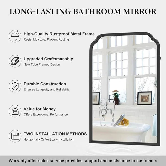 Ferytange 20X30 Inch Black Metal Framed Bathroom Mirror for Wall, Matte Black Bathroom Vanity Mirror, Rectangular Rounded Decor Mirror Anti-Rust, Tempered Glass (Black 20" x 30") - ModernBath