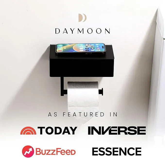 Day Moon™ Matte Black Toilet Paper Holder with Shelf, Wipe Holder for Bathroom Flushable Wipes Dispenser Toilet Paper and Wipes Holder Toilet Paper Holder with Storage - ModernBath
