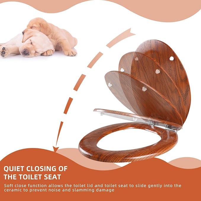 Elongated Toilet Seat Molded Wood Toilet Seat with Quietly Close and Quick Release Hinges, Easy to Install also Easy to Clean by Angol Shiold (Elongated, Brownish Yellow) - ModernBath