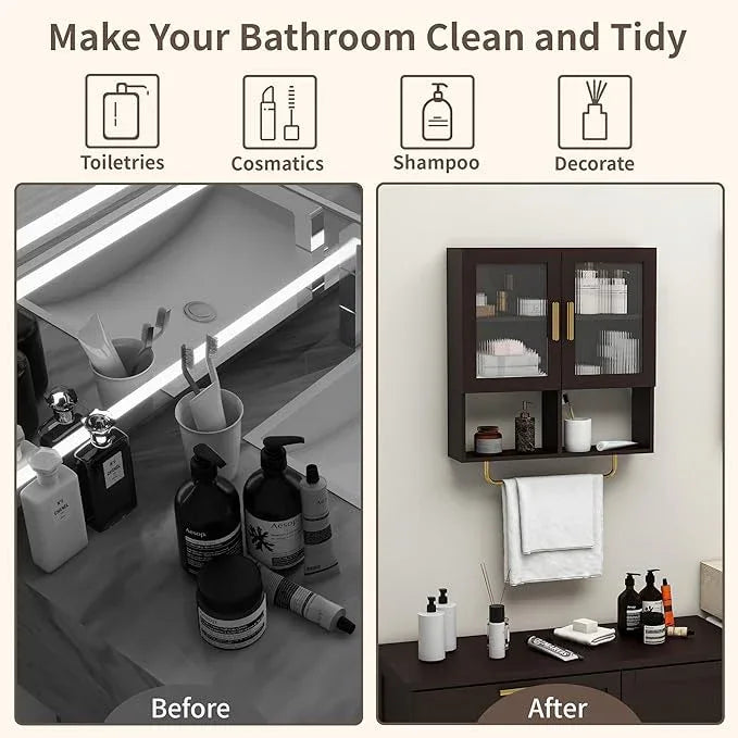 Wall Mounted Bathroom Storage Cabinet Medicine Cabinet with Acrylic Doors & Towel Bar Adjustable Shelves for Bathroom, Laundry Room, Bedroom, Enterway - ModernBath