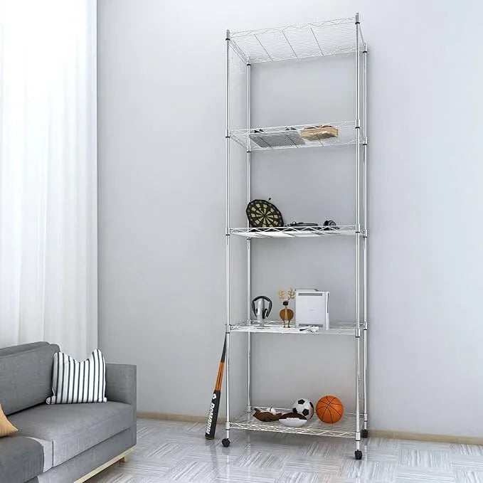 Homdox 5 Tier Steel Wire Shelving Unit on Wheels,Chrome Shelves for Garage Kitchen Living Room,Heavy Duty Shelving Rack, 23.2 x 13.8 x 72 inch (L x W x H) - ModernBath