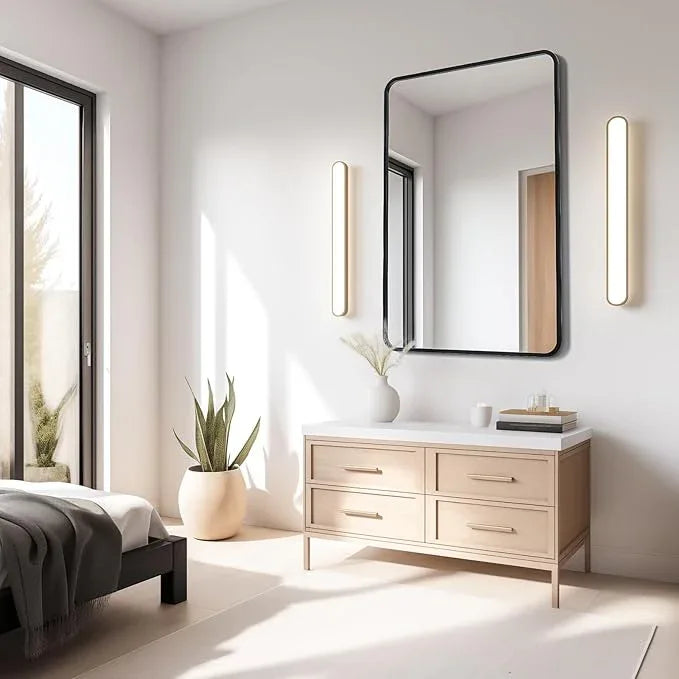 USHOWER Bathroom Mirrors for Over Sink, Metal Frame Rectangle Mirror, Modern Farmhouse Vanity Mirror, Wall Mounted for Bedroom, Living Room, Entryway Remodel & Upgrade, Matte Black, 24 x 36 Inch - ModernBath
