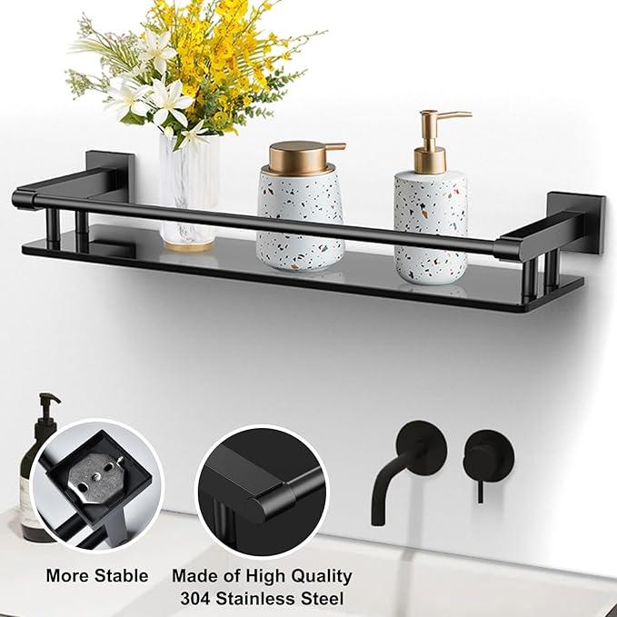 Glass Shelf for Bathroom 20 Inch Bathroom Shelves with Towel Bar, Tempered Glass Shelves with Stainless Steel Towel Holder for Wall Shelf Sink Over Toilet (Brushed Gold Finish) - ModernBath