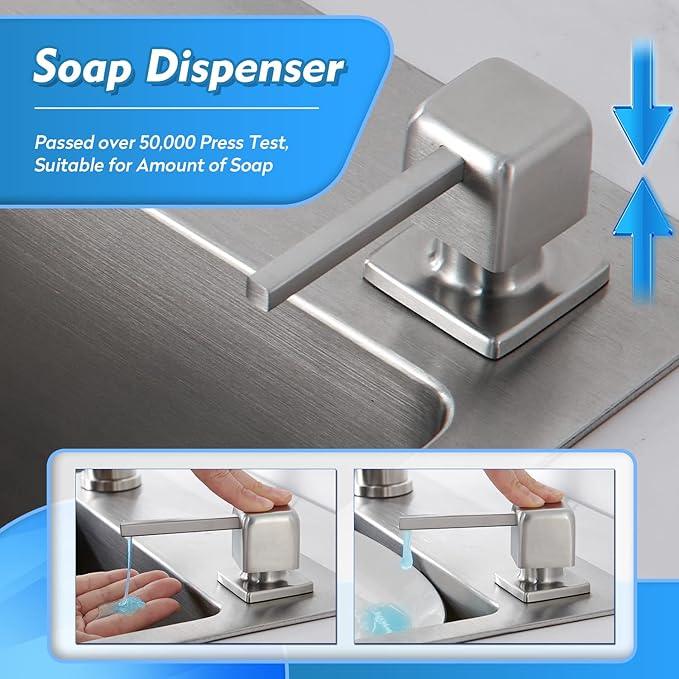 CREA Soap Dispenser for Kitchen Sink, Kitchen Soap Dispenser Brushed Nickel Square Built in Sink Soap Dispenser for Bathroom with 17 OZ Bottle - ModernBath