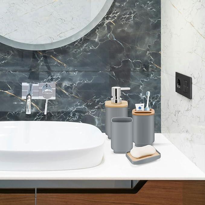 IMAVO Bathroom Accessories Set,Grey Bathroom Set,11 Pieces Bathroom Accessory Set,Trash Can for Bathroom Accessories Décor and Housewarming Gifts - ModernBath