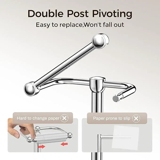 Toilet Paper Holder Stand, Bathroom Free Standing Toilet Paper Stand with Modern Marble Base, Post Pivoting Toilet Paper Stand with Stainless Steel Tissue Rack, Rust-Proof & Heavy Base(Chrome) - ModernBath