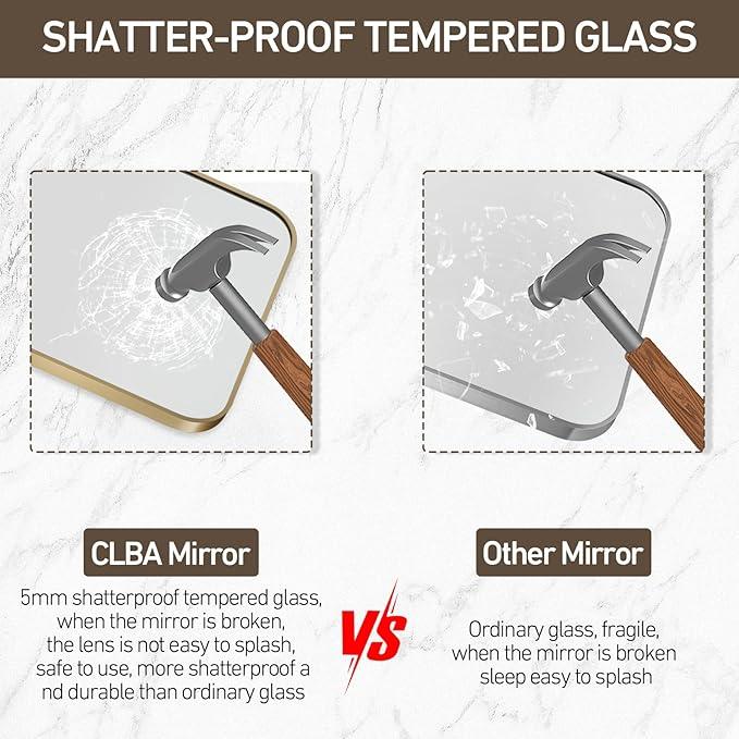 CLBA Gold Mirror, 24x36 Inch Gold Rectangle Mirror, Aluminum Alloy Framed Vanity Mirror, Rounded Rectangle Bathroom Mirror for Over Sink, Anti-Rust Wall Mirror (Horizontally or Vertically) - ModernBath