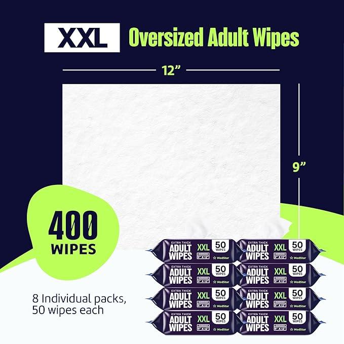 Adult Wipes for Elderly 8 Pack - Hospital Grade Extra Large Extra Thick Disposable Washcloths for Adult No-Rinse Bathing & Shower Alternative - Fragrance-Free XXL - ModernBath