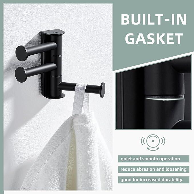 Angle Simple Swivel Towel Hook Matte Black, SUS 304 Stainless Steel Coat Hook for Bathroom - ModernBath
