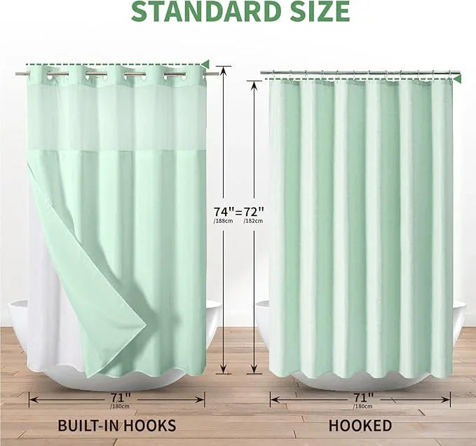 eachope Mint Green No Hook Shower Curtain with Snap-in Fabric Liner Set,Slub Textured Fabric Shower Curtains for Bathroom,Hotel Style Modern Shower Curtain,Water Repellent & Washable,71x74(72) - ModernBath