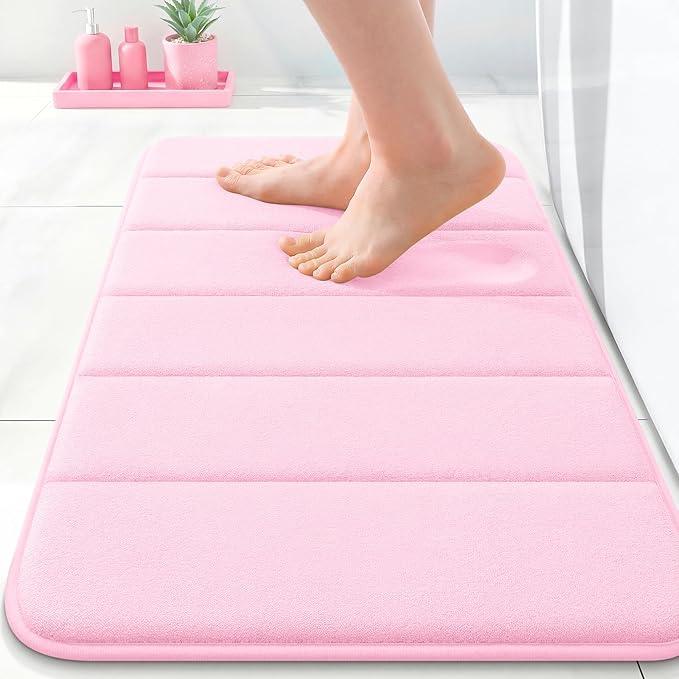 OLANLY Memory Foam Bath Mat 24x16, Super Soft Absorbent Bathroom Rugs, Quick Dry, Machine Washable Shower Floor Rugs, Bathmat Carpet, Bathroom Home Decor Accessories, Pink - ModernBath